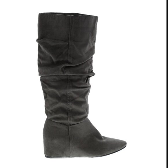 JustFab Dana Hidden Wedge Scrunch Boot Gray 8 - Picture 2 of 5